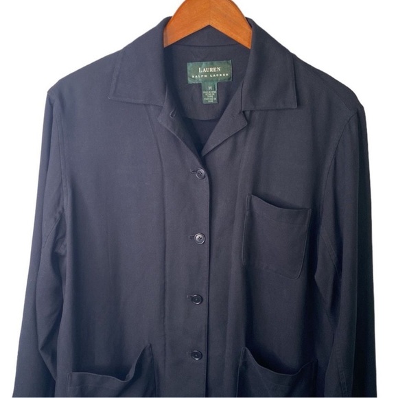 Lauren Ralph Lauren, 100% silk black long sleeve Shacket shirt/jacket, green tag - Picture 2 of 7